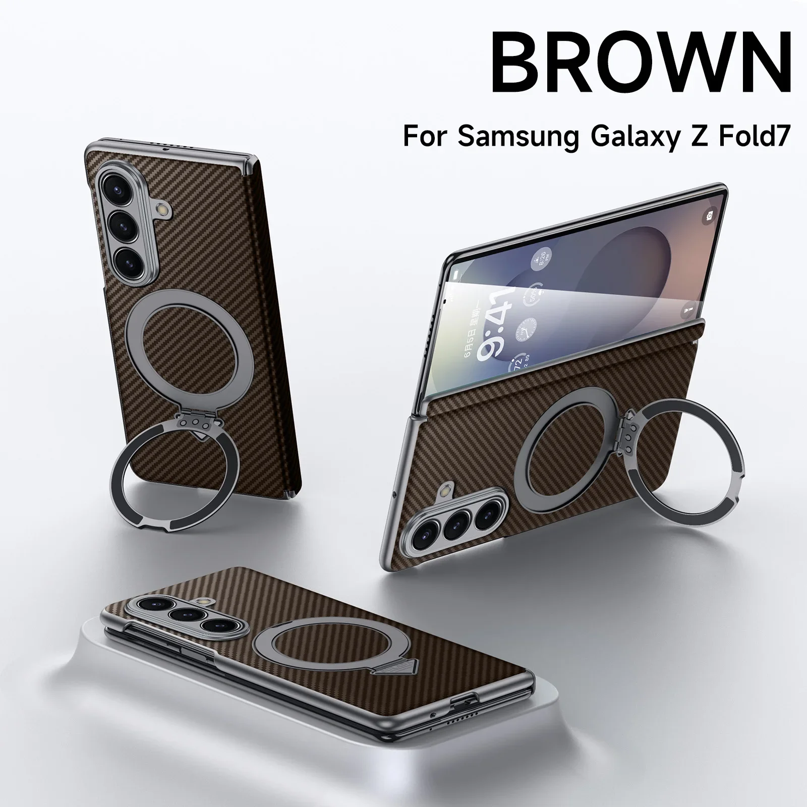 (marrom, Galaxy Z Fold7) Capa Ultrafina Em Couro Texturizado Com Fibra De Aramida, Compatível Com Magsafe Para Celulares Samsung.