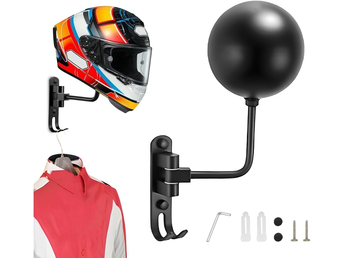 Suporte De Parede Para Capacete, Giratório 180°, Multifuncional Com 2 Ganchos, Suporte Para Guardar Roupas De