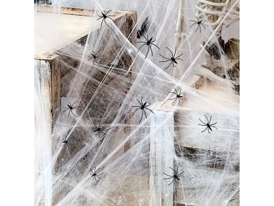 Teia De Aranha Halloween 700 Pés² 100g 20 Aranhas Reutilizável Poliéster/algodão