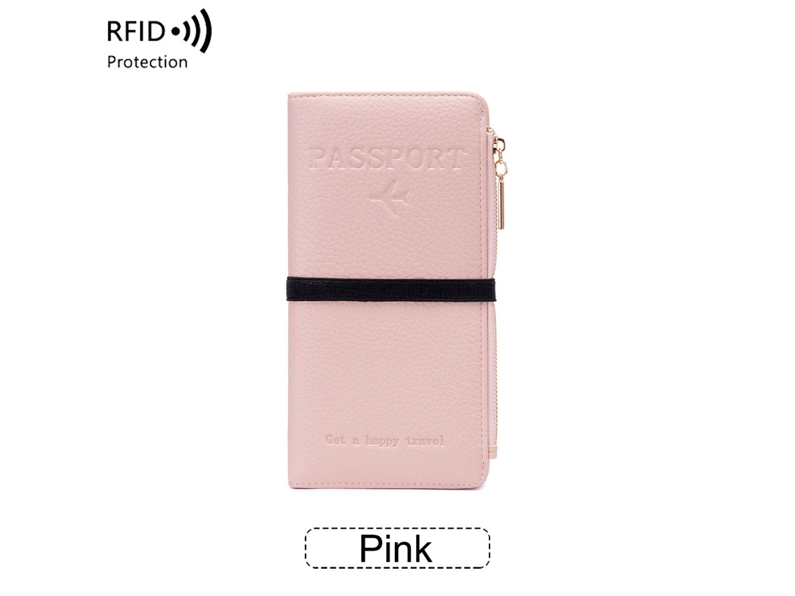 Porta-cartões Carteira Eifson Rfid Passaporte Couro Pu Janela Id Bolso Notas Viagem Rosa
