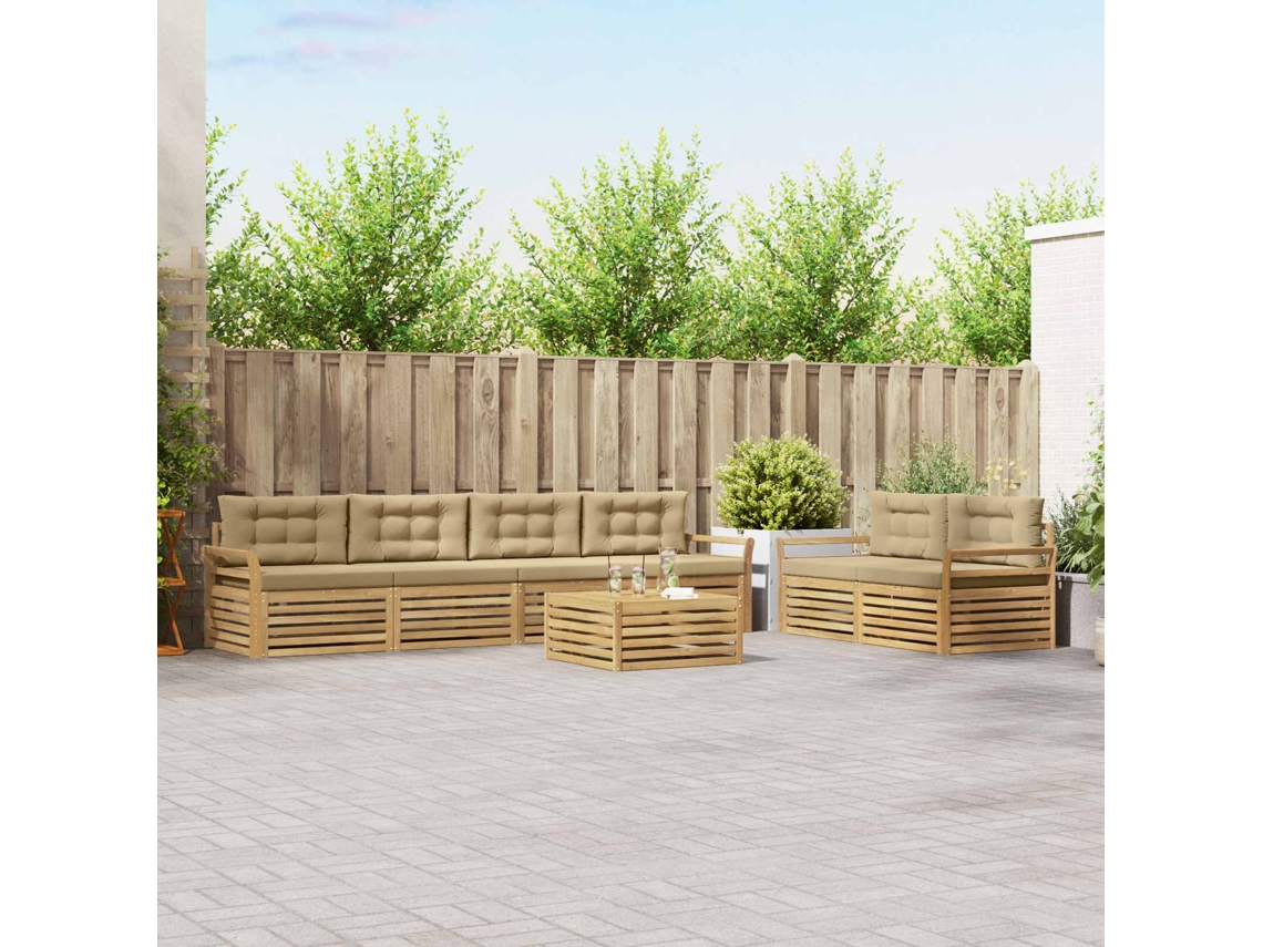 Vidaxl Conjunto De Sofás Para Exterior 7 Unid. Branco E Bege