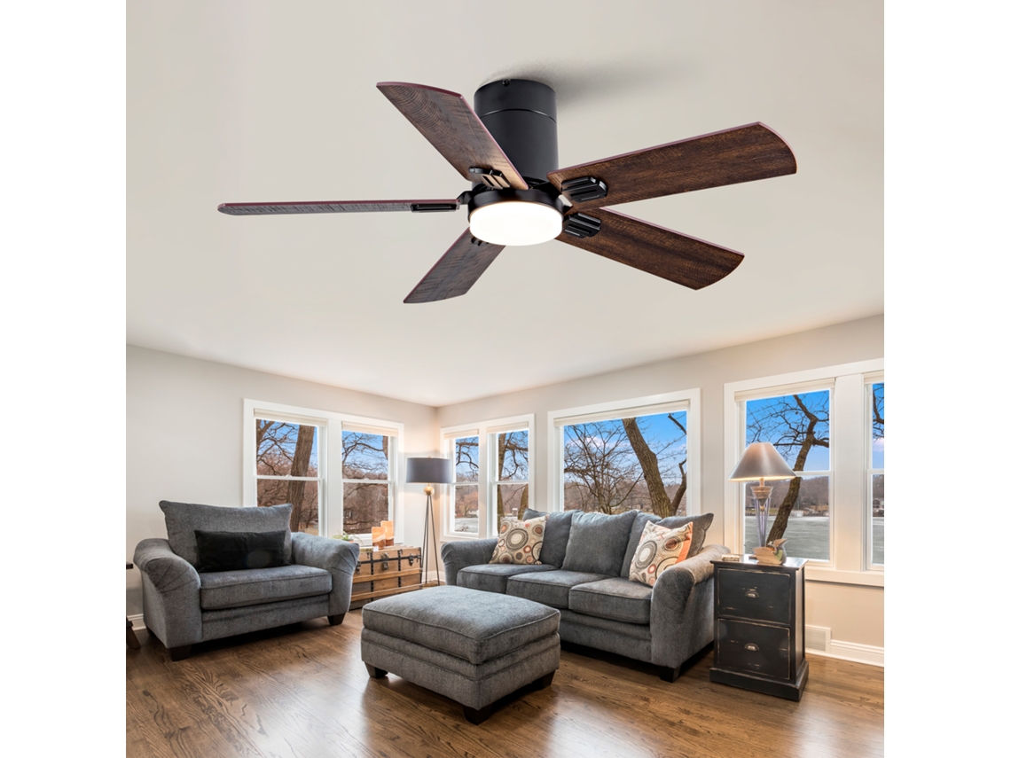 Ventilador De Teto Preto Mate 42 Polegadas Com Led 3cct Regulável, Motor Dc Silencioso e Controle Remoto
