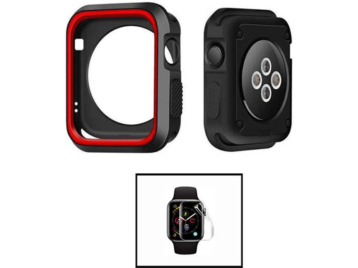 Capa Military + Película de Hydrogel PHONECARE Apple iWatch Series SE - 40mm Preto e Vermelho