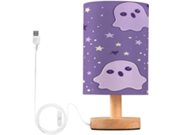 Luminária De Cabeceira Fantasma Halloween Skyshu, Pequena Luminária De Mesa Led Usb Com Base Madeira Antiderrapante E