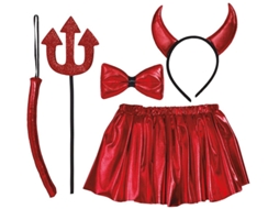 Kit Diabo Infantil Tutu, Tiara, Laço, Rabo e Tridente 30 cm