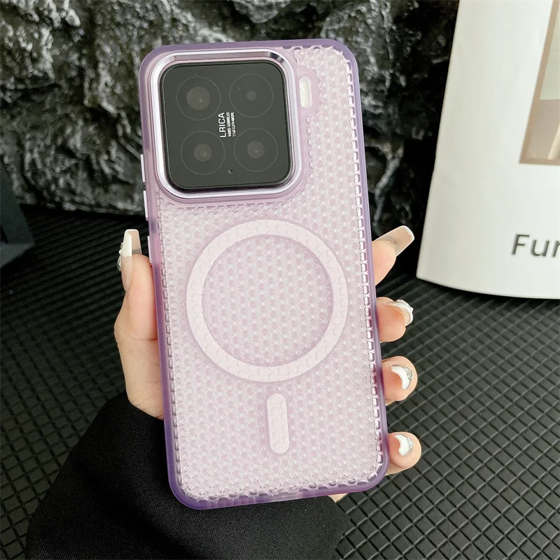 Capa De Celular Em Malha Magnética Para Dissipação De Calor (xiaomi 14 Pro Roxo), Com Parte Traseira Respirável.