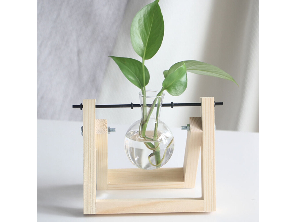 Vaso Hidropônico Transparente com Suporte de Madeira para Plantas LAXISCREED