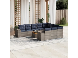 Vidaxl Conjunto De Sofá De Jardim Com 11 Peças E Almofadas Em Rattan Sintético Cinza