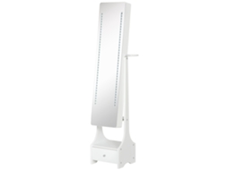 Armário Para Joias Com Espelho De Corpo Inteiro, Ângulo Ajustável, Gaveta E Suporte Para Secador De Cabelo, 37x30x158 Cm, Branco