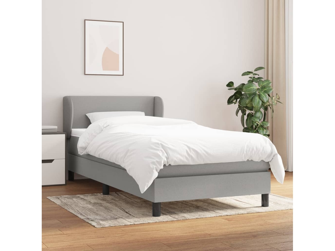 Vidaxl Cama Com Molas/colchão 90x190 Cm Tecido Cinzento-claro