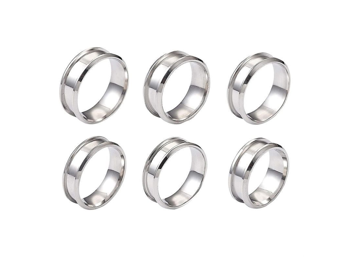 2026 6 Peças Anéis Base de Aço Inoxidável com Ranura para Incrustar Largura 8mm