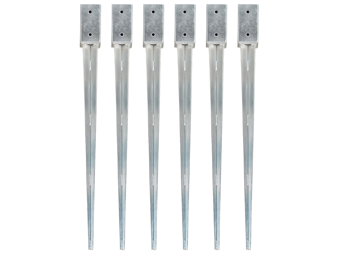 vidaXL Estacas de enterrar 6 pcs 7x7x90 cm aço galvanizado prateado