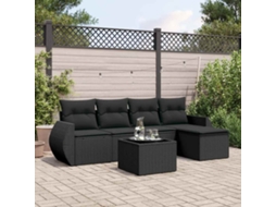 Vidaxl 6 Pcs Conjunto Sofás De Jardim C/ Almofadões Vime Pe Preto
