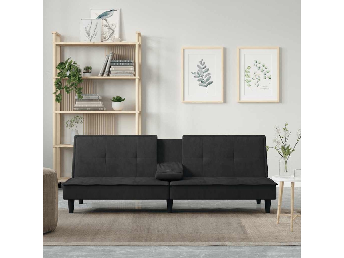 Vidaxl Sofá-cama Com Suporte Para Copos Veludo Preto