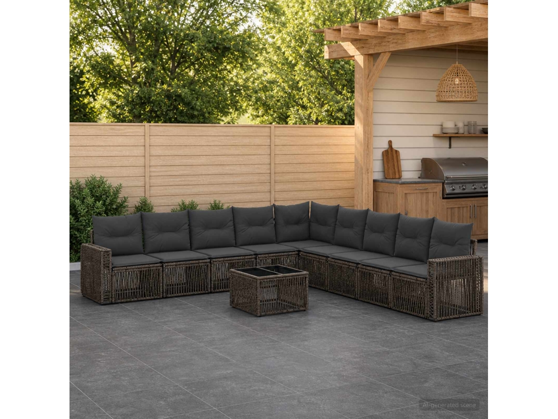 Vidaxl Conjunto De Sofá De Jardim 10 Unid. Cinza E Cinza Escuro