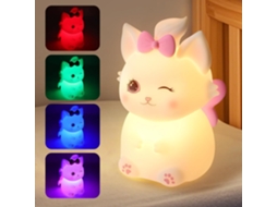 Abajur Fofo Em Formato De Gato, Com 7 Cores Rgb E 3 Níveis De Brilho, Feito De Silicone Extra Macio E Seguro, Portátil E