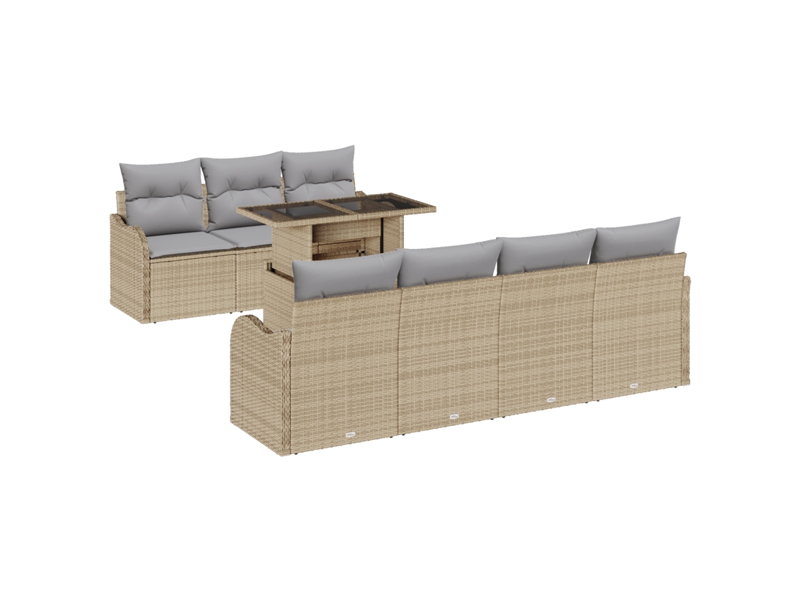 Conjunto 8 Móveis Para Exterior Vidaxl Bege Vime Pe (100 X 55 X 73 Cm)