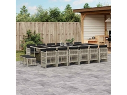 Vidaxl 17 Pcs Conj. Jantar Jardim C/ Almofadões Vime Pe Cinzento-claro
