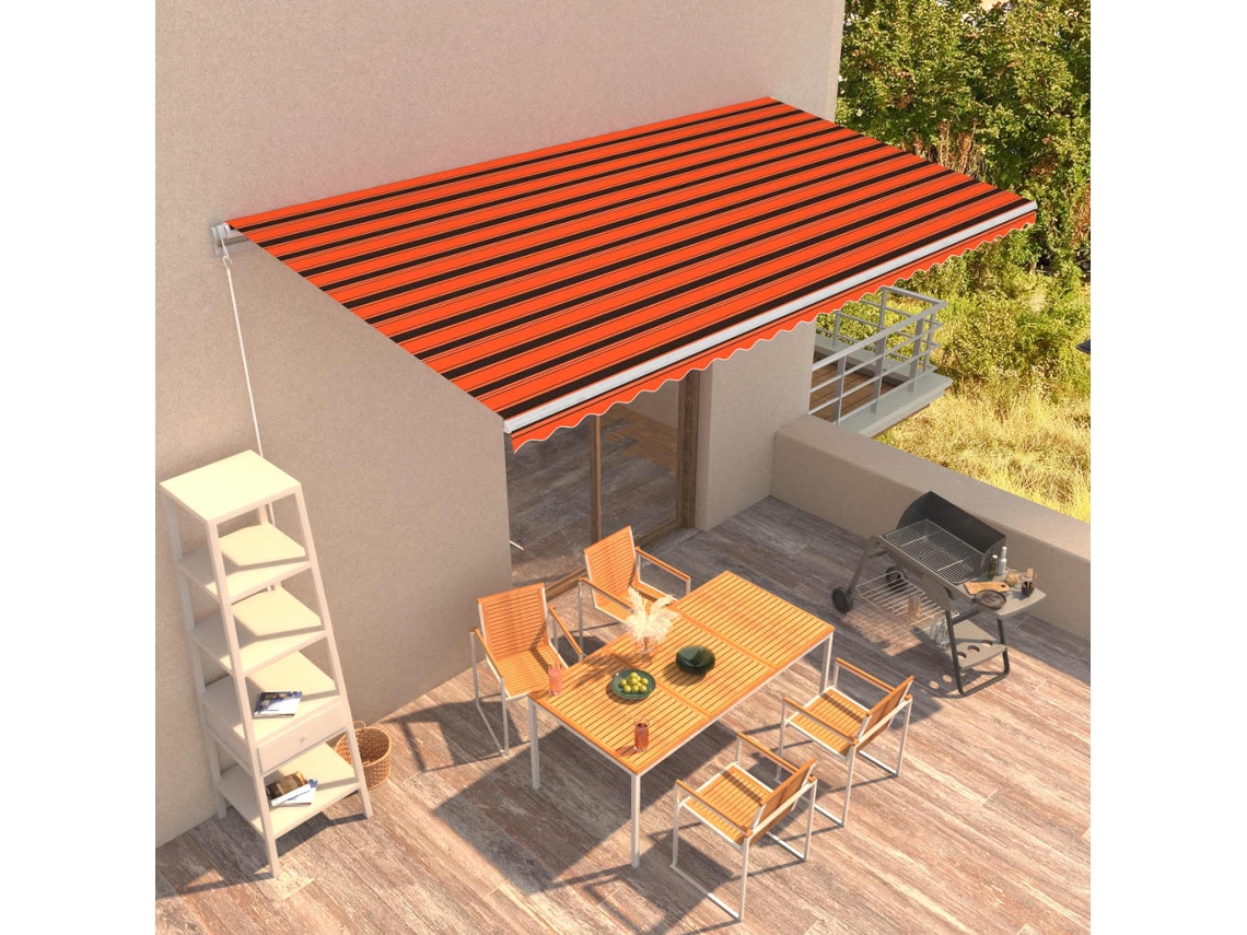 Vidaxl Toldo Retrátil Manual 600x300 Cm Laranja E Castanho