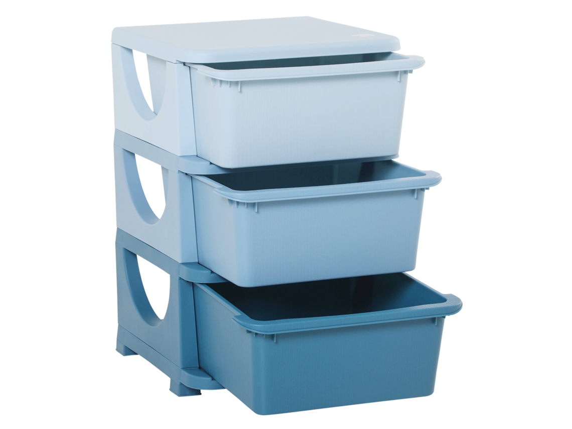 Organizador De Brinquedos Para Crianças Com 3 Gavetas Arrumação Para Roupas Livros 37x37x56,5 Cm Azul