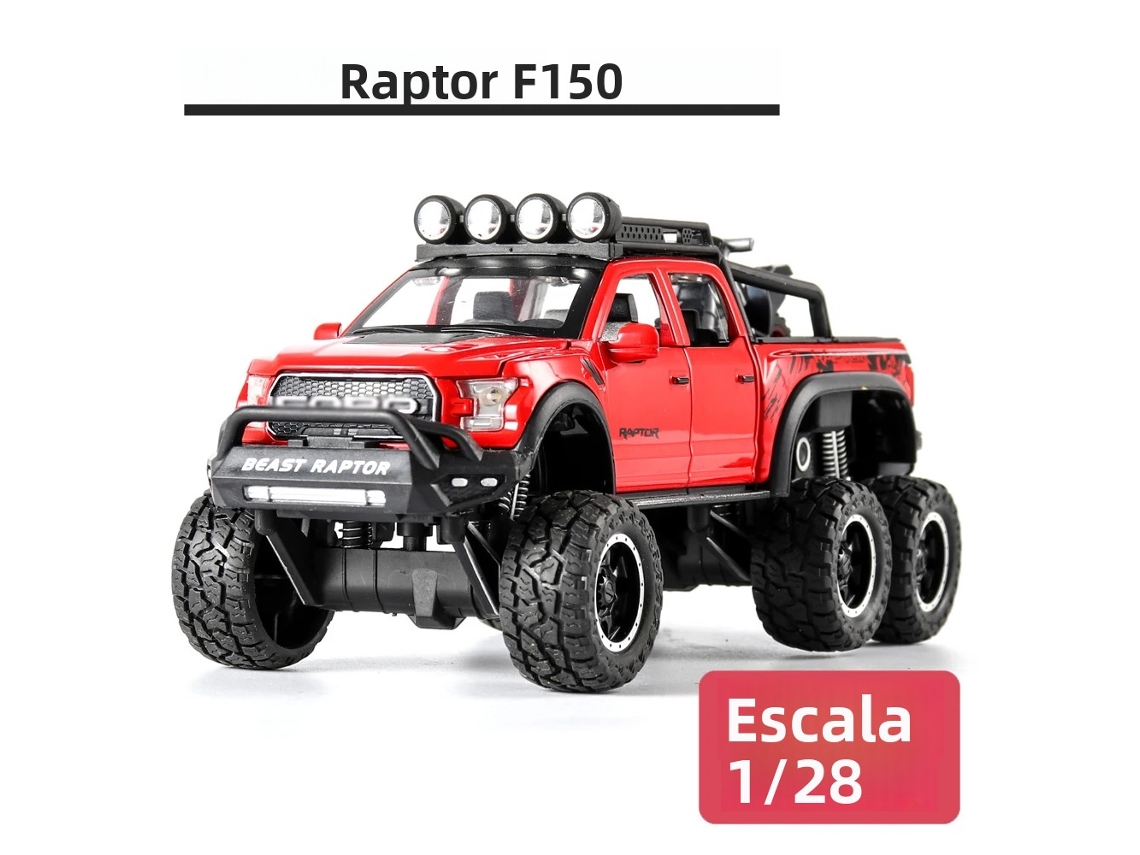 (vermelho) Miniatura De Carro Em Escala 1/28 Da Picape F150 Raptor, Brinquedo De Liga Metálica Com Cubo De Roda Grande
