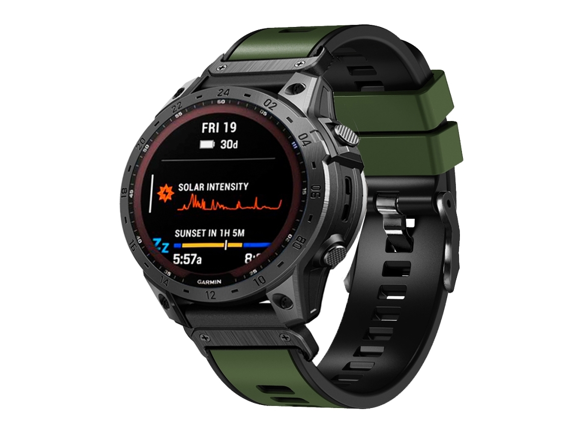 Bracelete de Smartwatch para Garmin Fenix 7X 26mm de silicone de liberação rápida de duas cores de tecido liso (verde militar)