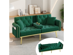 Sofá-cama Duplo, 3 Inclinações, Porta-copos. Ideal Para Sala, Quarto, Home Theater Ou Hóspedes. Tecido Verde.