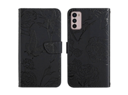 Capa De Celular Em Couro Sintético Com Textura De Borboleta E Peônia Para Motorola Moto G42