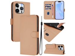 Capa De Couro Sintético Para Iphone 16 Pro - Toque Suave - Cor Sólida - Com Cordão
