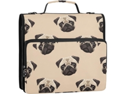 Cachorro Pug Fofo Pasta De 3 Argolas Bege 1, 5 Polegadas Com Fecho De Argola Em D, Organizador Escolar Com Alça De Ombro