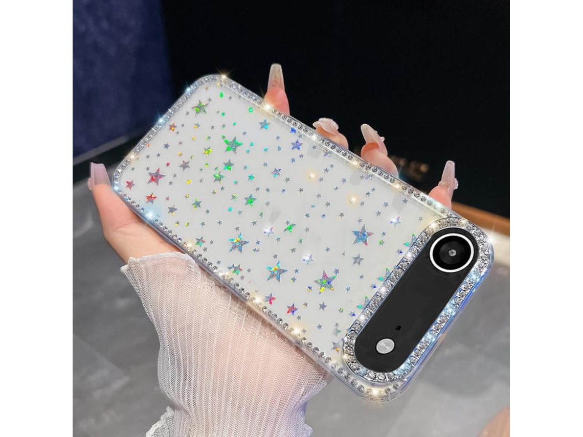 Capa Para Iphone 17 Air Com Glitter De Strass E Absorção De Impacto Nos 4 Cantos.