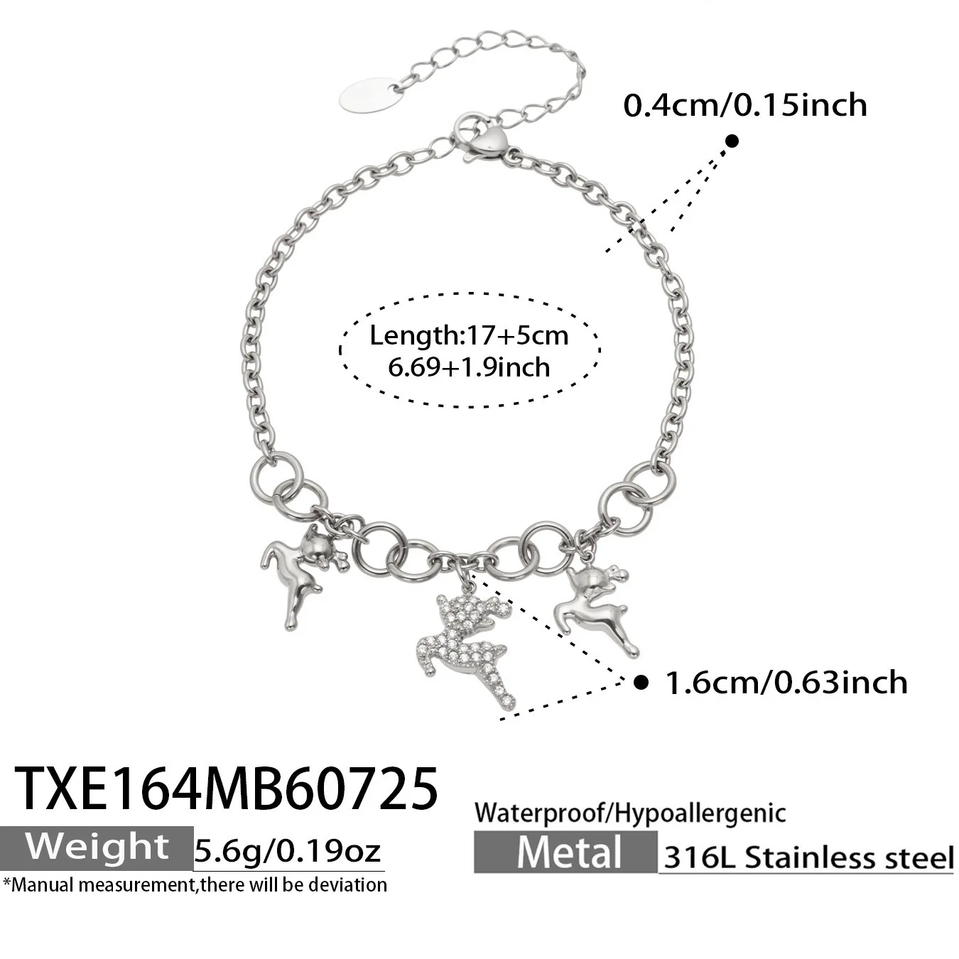 (pulseira Prateada) Colar/pulseira Com Pingente Em Formato De Veado, Estilo Moderno Com Zircônias Cravejadas.