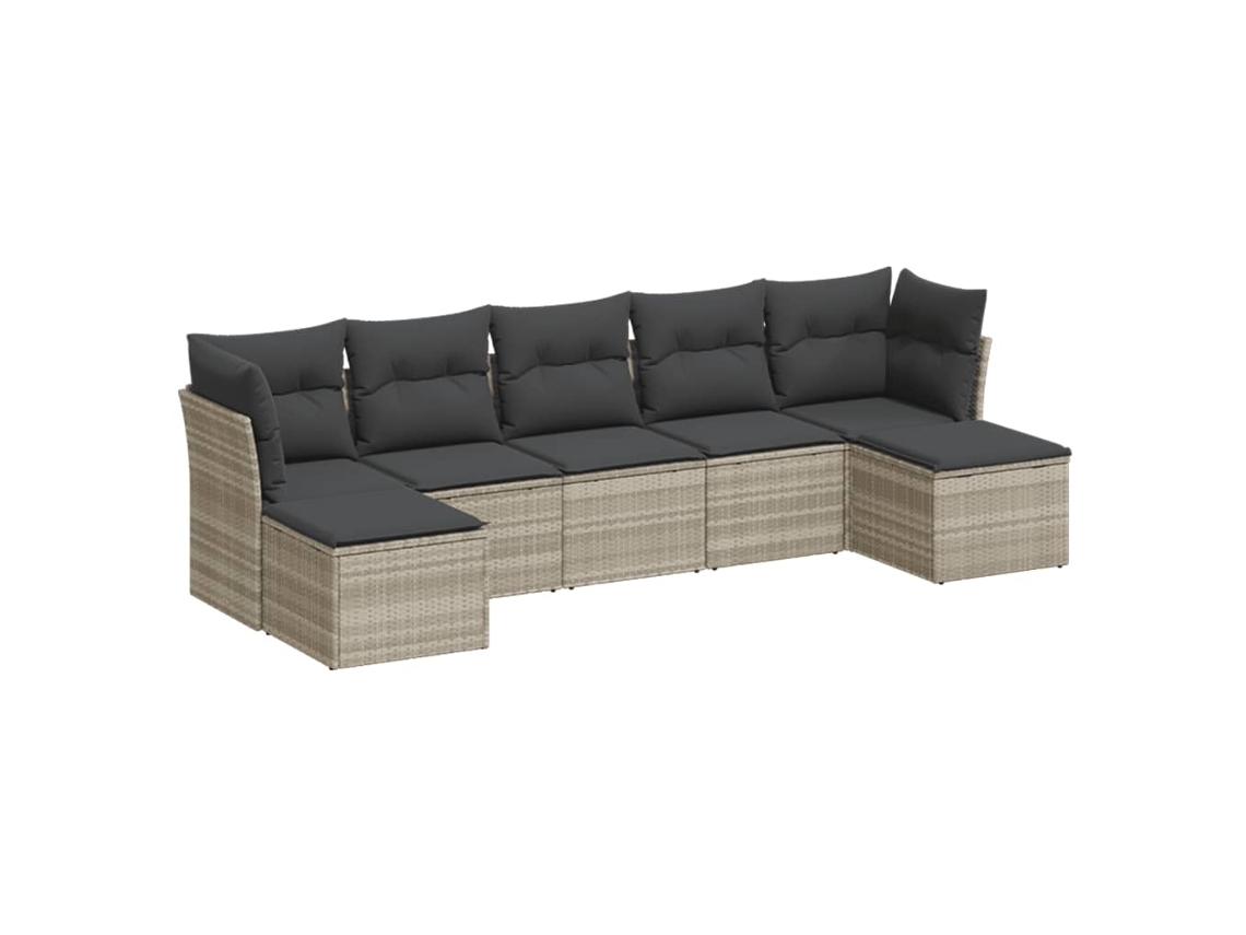 Conjunto de 7 Sofás de Jardim com Almofadões Vime Pe Cinzento Claro MAISON EXCLUSIVE (7 pcs)