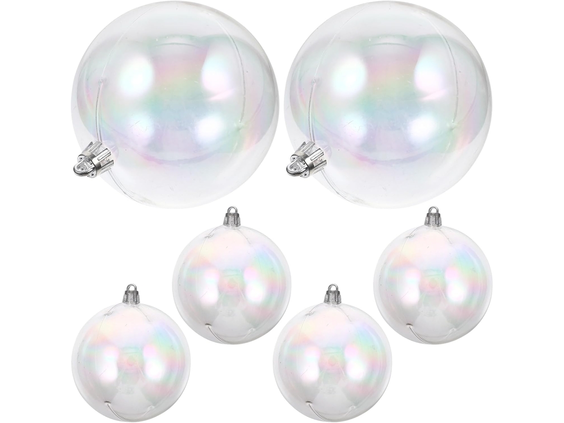 Bolas Decorativas Pendurar Conjunto 6 Plástico Transparente Iridescente 8 Decoração Fácil Árvores Natal Festas GOKOCO
