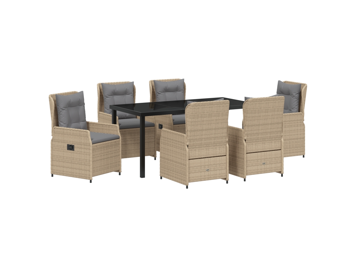 Conjunto 7 De Jantar De Jardim Vidaxl Bege Rattan Poliéster