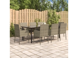 Vidaxl 9 Pcs Conjunto Jantar Jardim C/ Almofadões Vime Pe Preto/cinza
