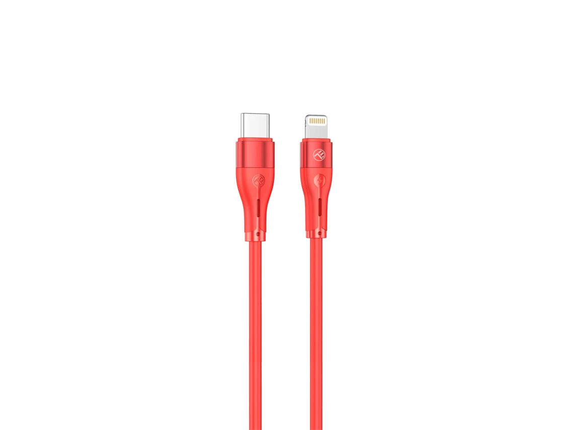 Cabo de Dados de Silicone TELLUR Tipo C para Lightning Pd30W 1 M Vermelho