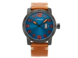 Relógio de pulso masculino de quartzo, estilo fashion, à prova d'água com calendário, preto, azul e laranja.