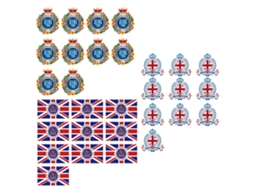 Conjunto de 30 Adesivos Jubileu de Platina Rainha Elizabeth II 3 Padrões Union Jack Crowns 2022 S/MARCA