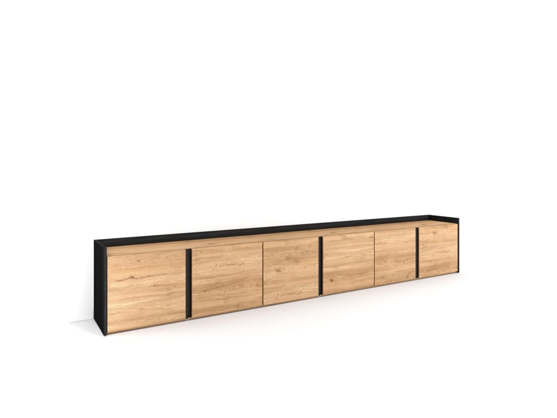 Móvel De Tv, 309x35x50cm, Para Televisores Até 80", Estante Para Tv, Carvalho E Preto