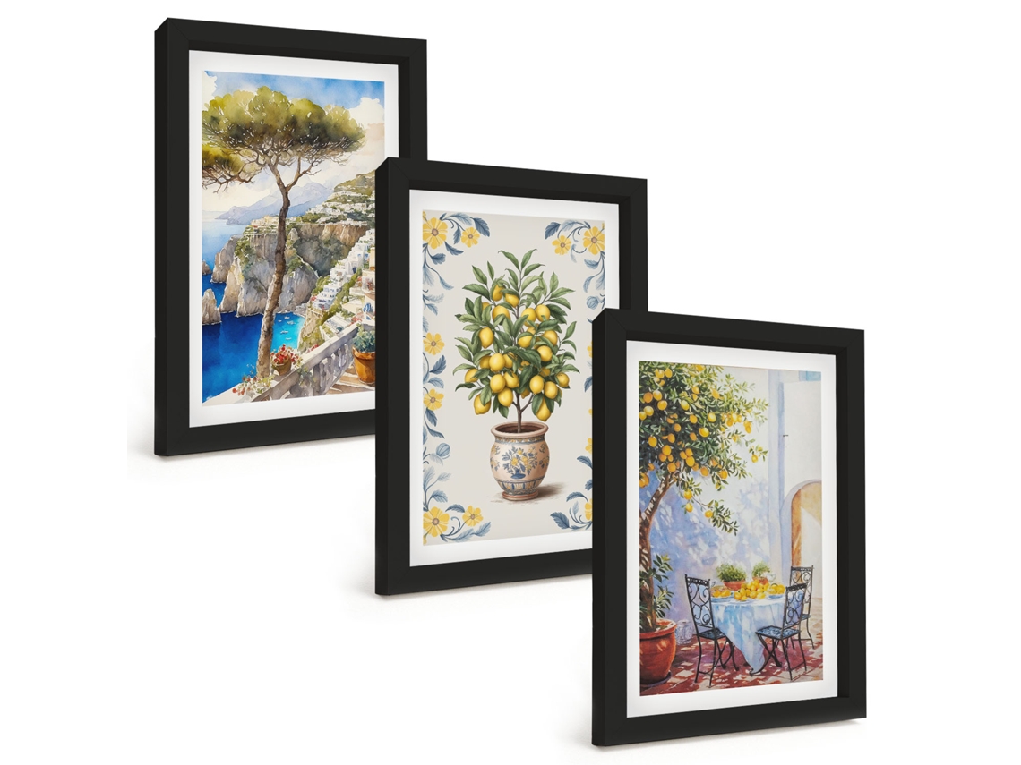 Quadros Decorativos Para Paredepinturas De Limoeiros-do-mar Moldura Preta Quadros Para O Escritório Espelharte (3 Peças 20x30 Cm)