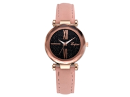 Relógio Analógico Feminino com Números Romanos Grandes Pulseira de Couro Pu Rosa