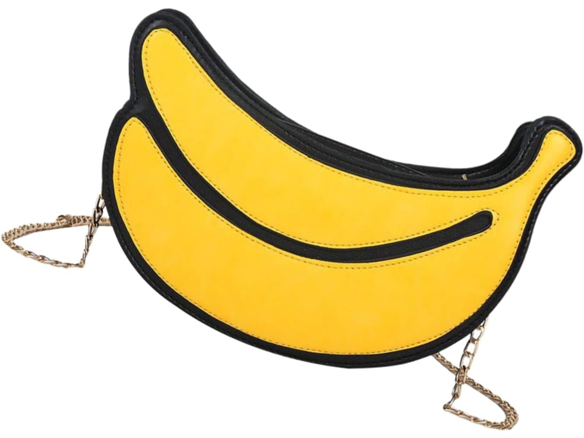 Bolsa Transversal Feminina Com Estampa Divertida De Bananas E Compartimento Para Celular Em Couro Sintético.