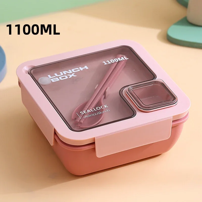 (rosa 1100ml) Lancheira Portátil Para Crianças, Inclui Lancheira E Talheres Próprios Para Micro-ondas.