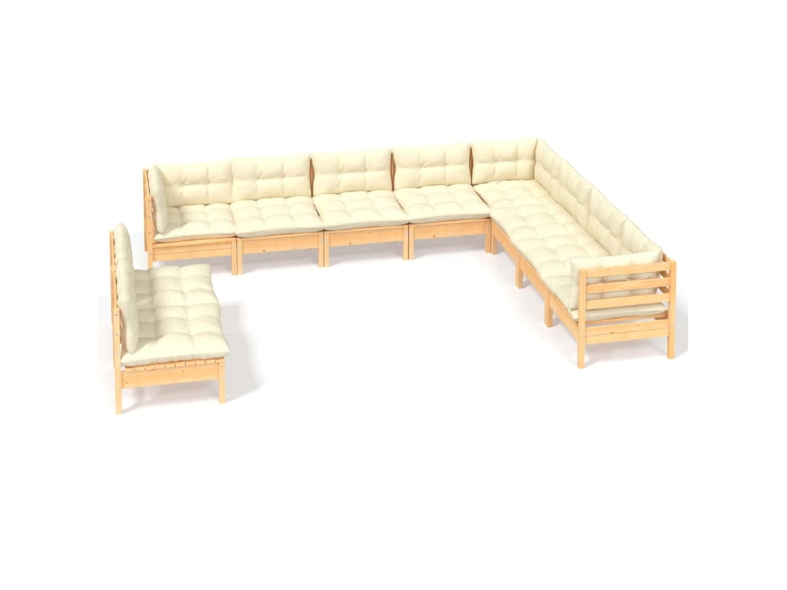 Conjunto de 10 Lounge Jardim com Almofadões Creme Pinho Maciço MAISON EXCLUSIVE