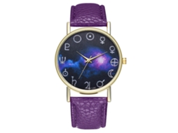 Relógio de pulso unissex em couro PU com estampa de nebulosa, estilo violeta.