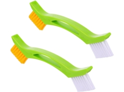 Conjunto De 2 Escovas De Limpeza Com Cabo Ergonômico De Plástico, Cor Verde.