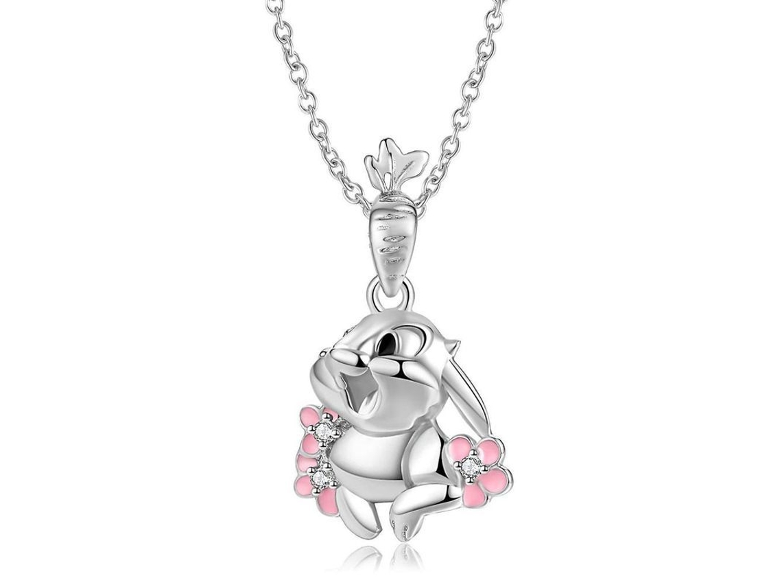Colar de coelho em prata de lei 925 com esmalte, presente de aniversário para mulheres ou meninas, joia fofa de animal.