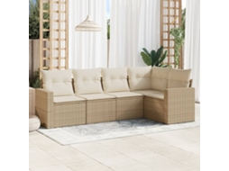 Vidaxl 5 Pcs Conjunto De Sofás P/ Jardim Com Almofadões Vime Pe Bege