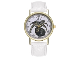 Reloj De Cuarzo Para Mujer Con Correa De Cuero Pu, Dial Redondo Grande Blanco, Moda